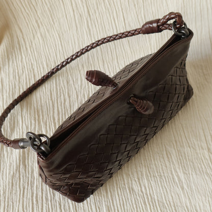 Bottega Veneta Vintage Dark Brown Intrecciato Weave Pochette Clutch Shoulder Bag