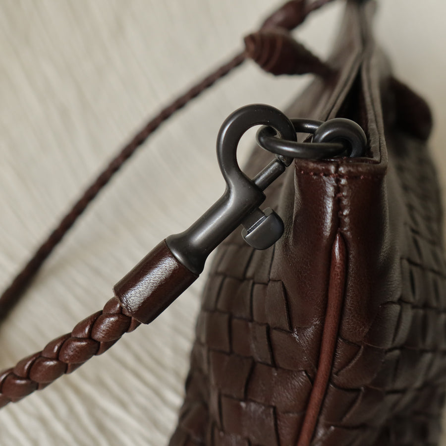Bottega Veneta Vintage Dark Brown Intrecciato Weave Pochette Clutch Shoulder Bag