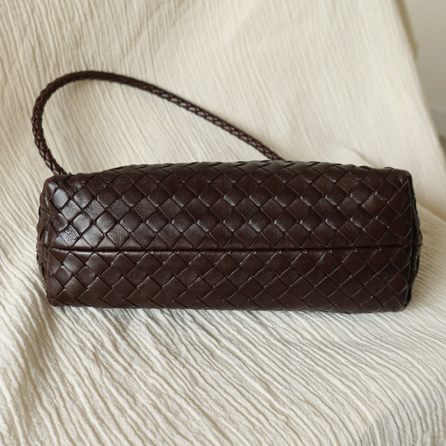Bottega Veneta Vintage Dark Brown Intrecciato Weave Pochette Clutch Shoulder Bag