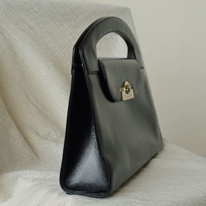 Christian Dior Vintage Black Calfskin Leather Gold Turn lock Top Handle Bag