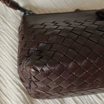 Bottega Veneta Vintage Dark Brown Intrecciato Weave Pochette Clutch Shoulder Bag