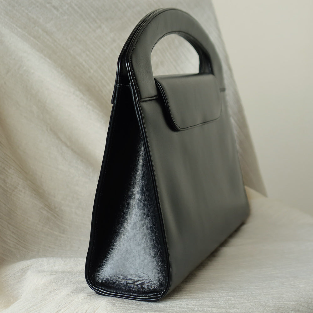 Christian Dior Vintage Black Calfskin Leather Gold Turn lock Top Handle Bag