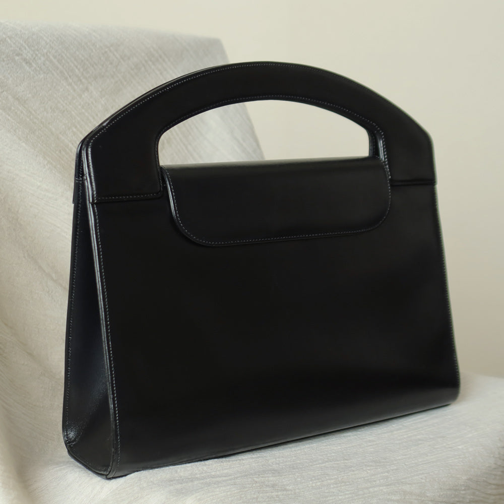 Christian Dior Vintage Black Calfskin Leather Gold Turn lock Top Handle Bag