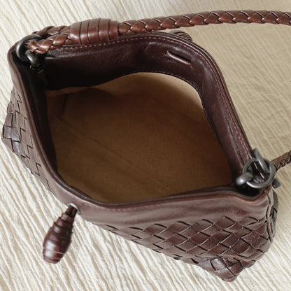 Bottega Veneta Vintage Dark Brown Intrecciato Weave Pochette Clutch Shoulder Bag