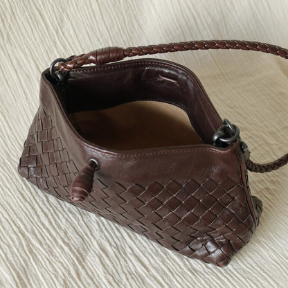 Bottega Veneta Vintage Dark Brown Intrecciato Weave Pochette Clutch Shoulder Bag