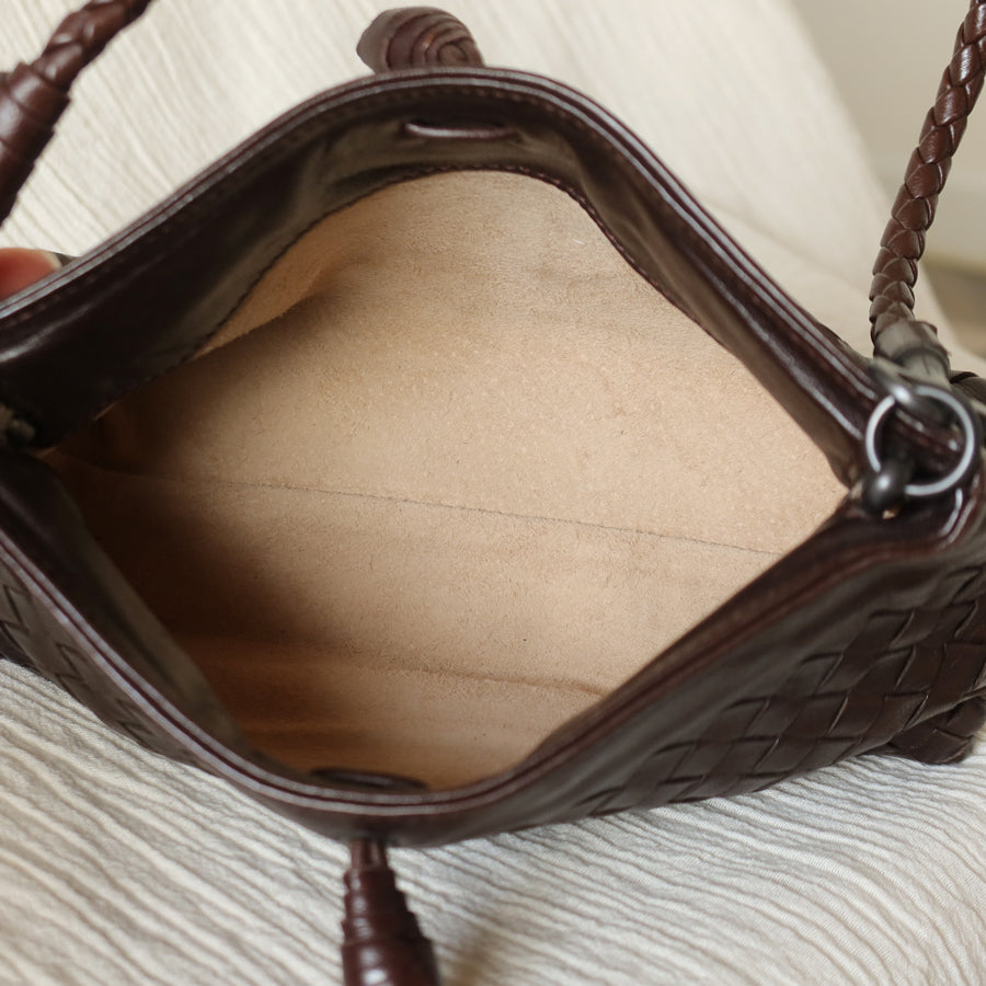 Bottega Veneta Vintage Dark Brown Intrecciato Weave Pochette Clutch Shoulder Bag