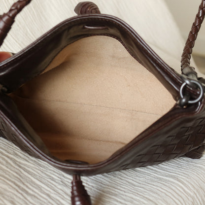 Bottega Veneta Vintage Dark Brown Intrecciato Weave Pochette Clutch Shoulder Bag