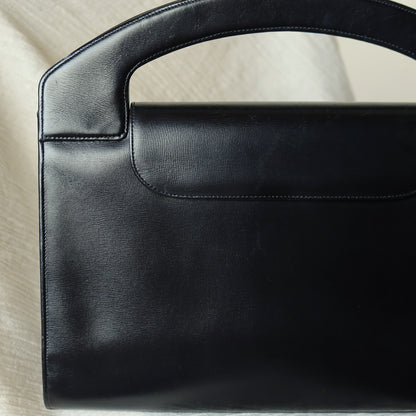 Christian Dior Vintage Black Calfskin Leather Gold Turn lock Top Handle Bag