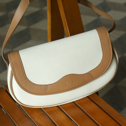 Christian Dior Vintage Ivory x Brown Leather CD Logo Monogram Flap Crossbody bag