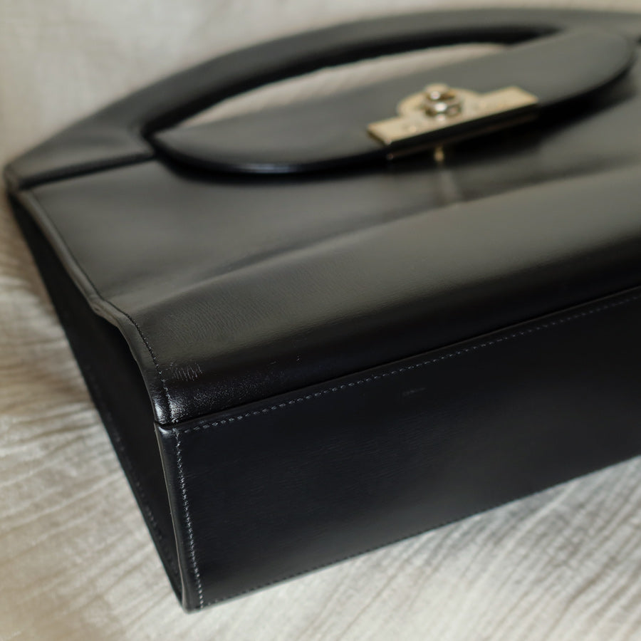 Christian Dior Vintage Black Calfskin Leather Gold Turn lock Top Handle Bag
