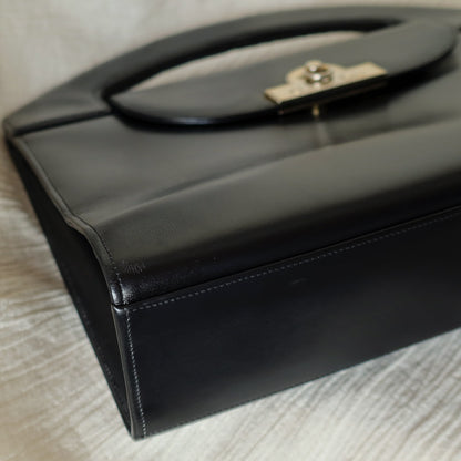 Christian Dior Vintage Black Calfskin Leather Gold Turn lock Top Handle Bag
