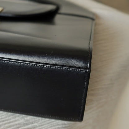 Christian Dior Vintage Black Calfskin Leather Gold Turn lock Top Handle Bag
