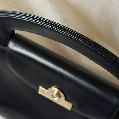 Christian Dior Vintage Black Calfskin Leather Gold Turn lock Top Handle Bag