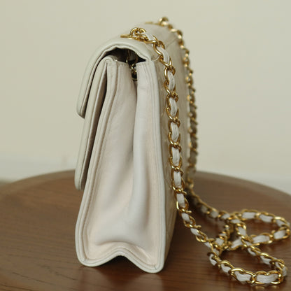 Chanel Vintage Ivory Lambskin Tassel Diamond Stitched 24k Asymmetrical Double Flap Bag