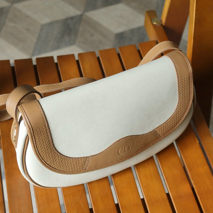 Christian Dior Vintage Ivory x Brown Leather CD Logo Monogram Flap Crossbody bag