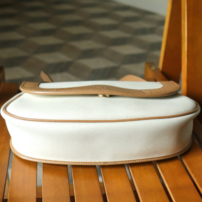 Christian Dior Vintage Ivory x Brown Leather CD Logo Monogram Flap Crossbody bag