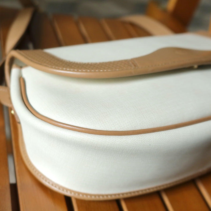 Christian Dior Vintage Ivory x Brown Leather CD Logo Monogram Flap Crossbody bag
