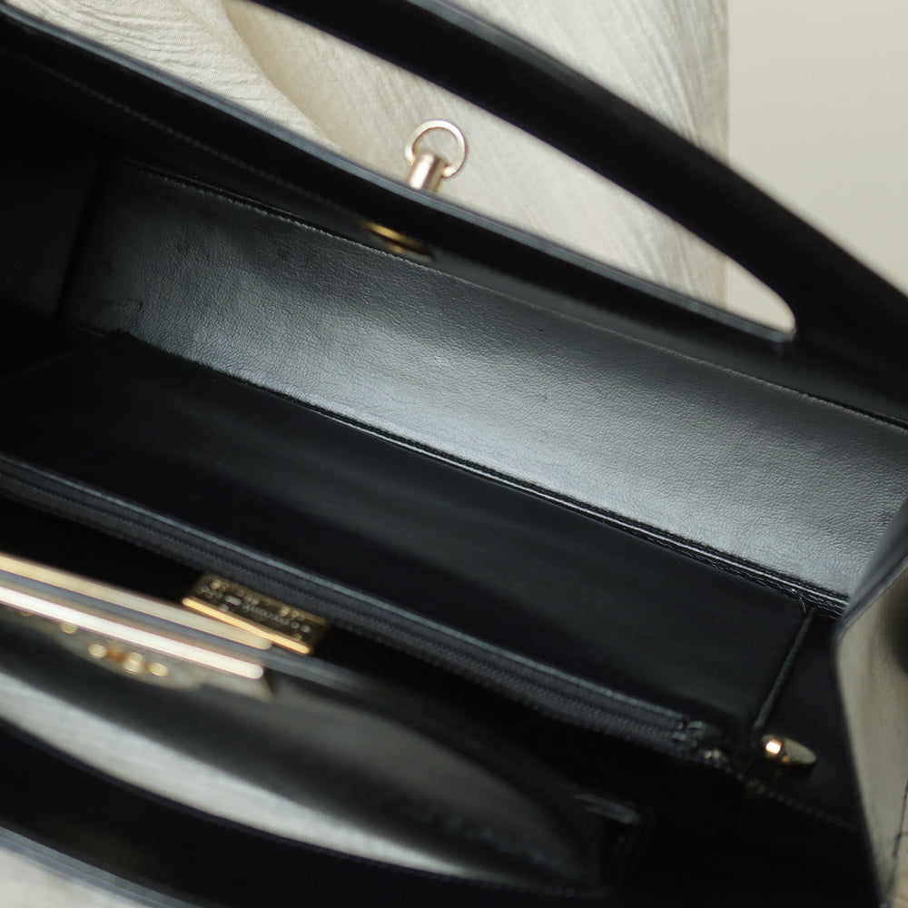 Christian Dior Vintage Black Calfskin Leather Gold Turn lock Top Handle Bag
