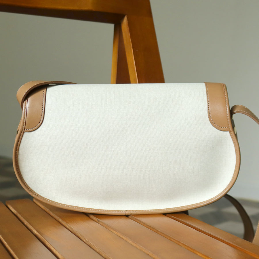 Christian Dior Vintage Ivory x Brown Leather CD Logo Monogram Flap Crossbody bag