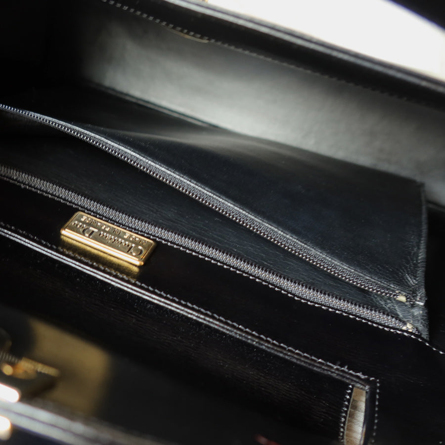 Christian Dior Vintage Black Calfskin Leather Gold Turn lock Top Handle Bag