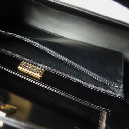 Christian Dior Vintage Black Calfskin Leather Gold Turn lock Top Handle Bag