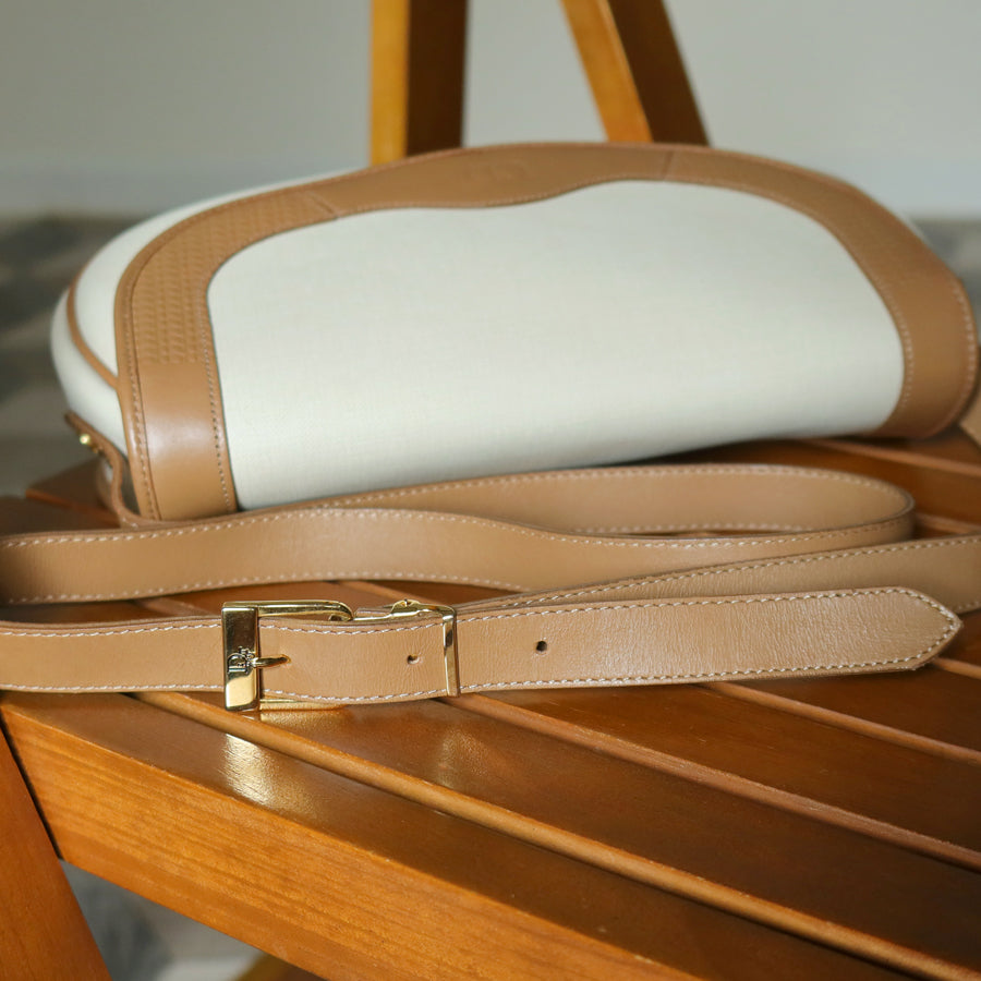 Christian Dior Vintage Ivory x Brown Leather CD Logo Monogram Flap Crossbody bag