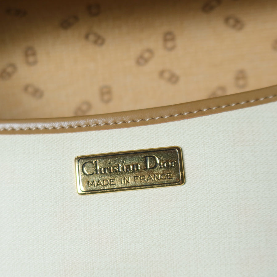 Christian Dior Vintage Ivory x Brown Leather CD Logo Monogram Flap Crossbody bag