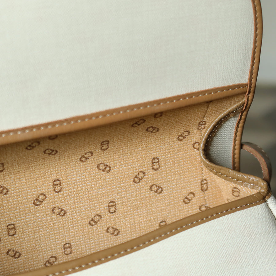 Christian Dior Vintage Ivory x Brown Leather CD Logo Monogram Flap Crossbody bag