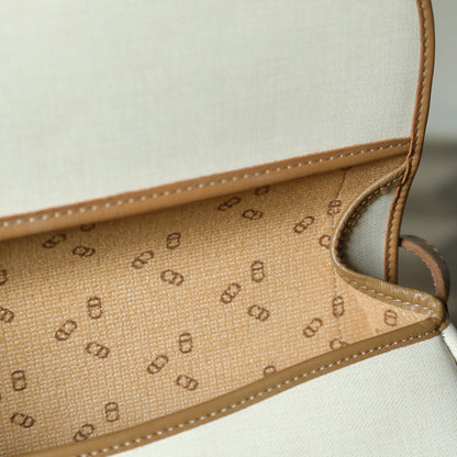 Christian Dior Vintage Ivory x Brown Leather CD Logo Monogram Flap Crossbody bag