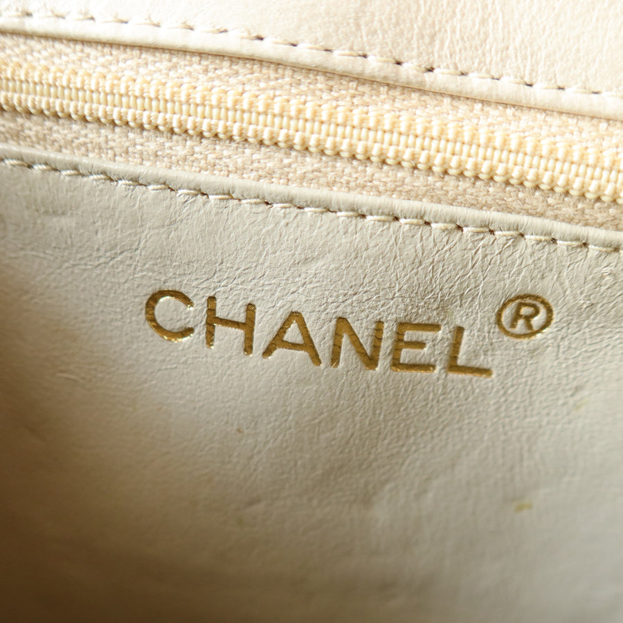 Chanel Vintage Ivory Lambskin Gold Tassel Asymmetrical Double Flap Bag S