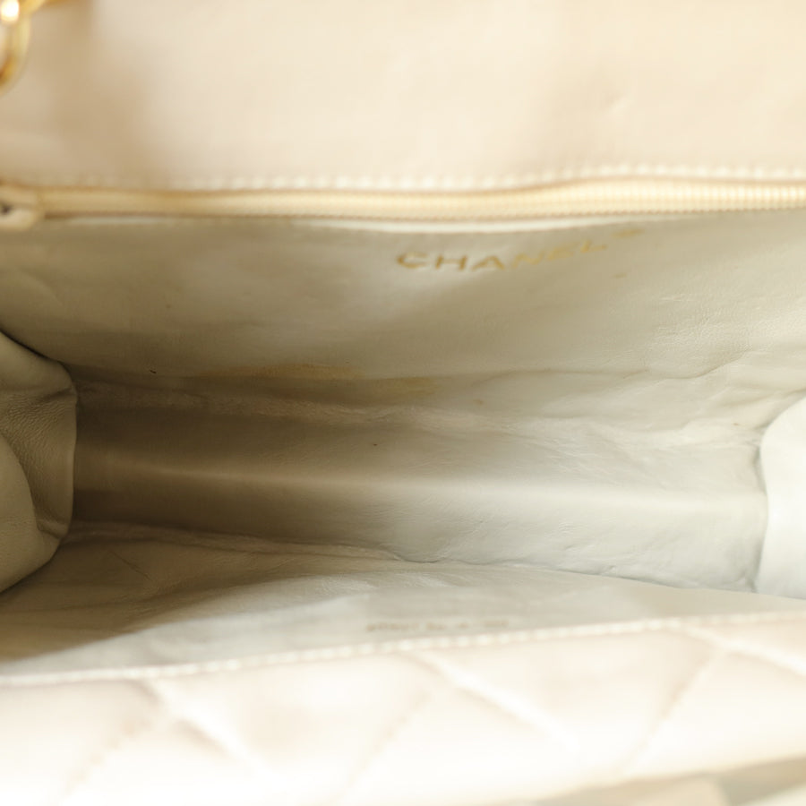 Chanel Vintage Ivory Lambskin Gold Tassel Asymmetrical Double Flap Bag S