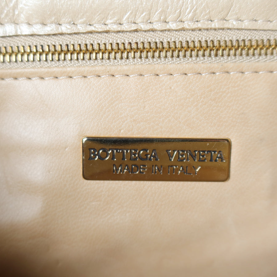 Bottega Veneta Vintage Shimmery Champagne Leather Intrecciato Turn Lock Braided Top Handle Bag