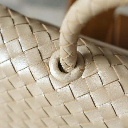 Bottega Veneta Vintage Shimmery Champagne Leather Intrecciato Turn Lock Braided Top Handle Bag