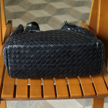 Bottega Veneta Vintage Black Leather Intrecciato Weave Knots Shoulder Bag