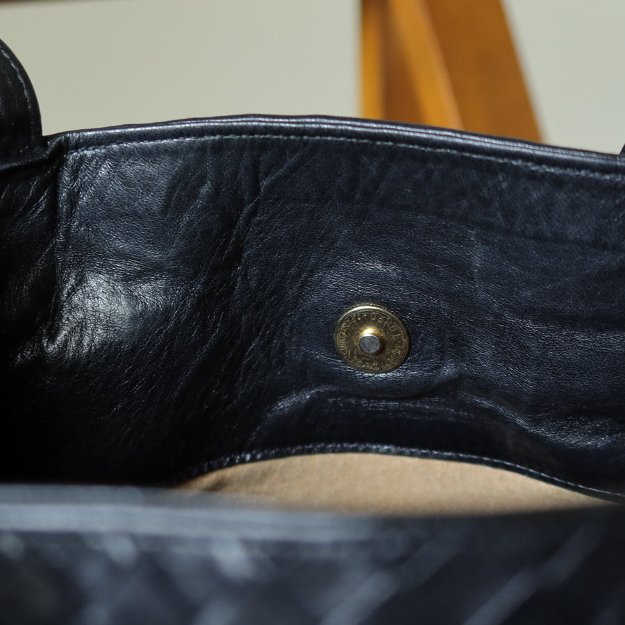Bottega Veneta Vintage Black Leather Intrecciato Weave Knots Shoulder Bag