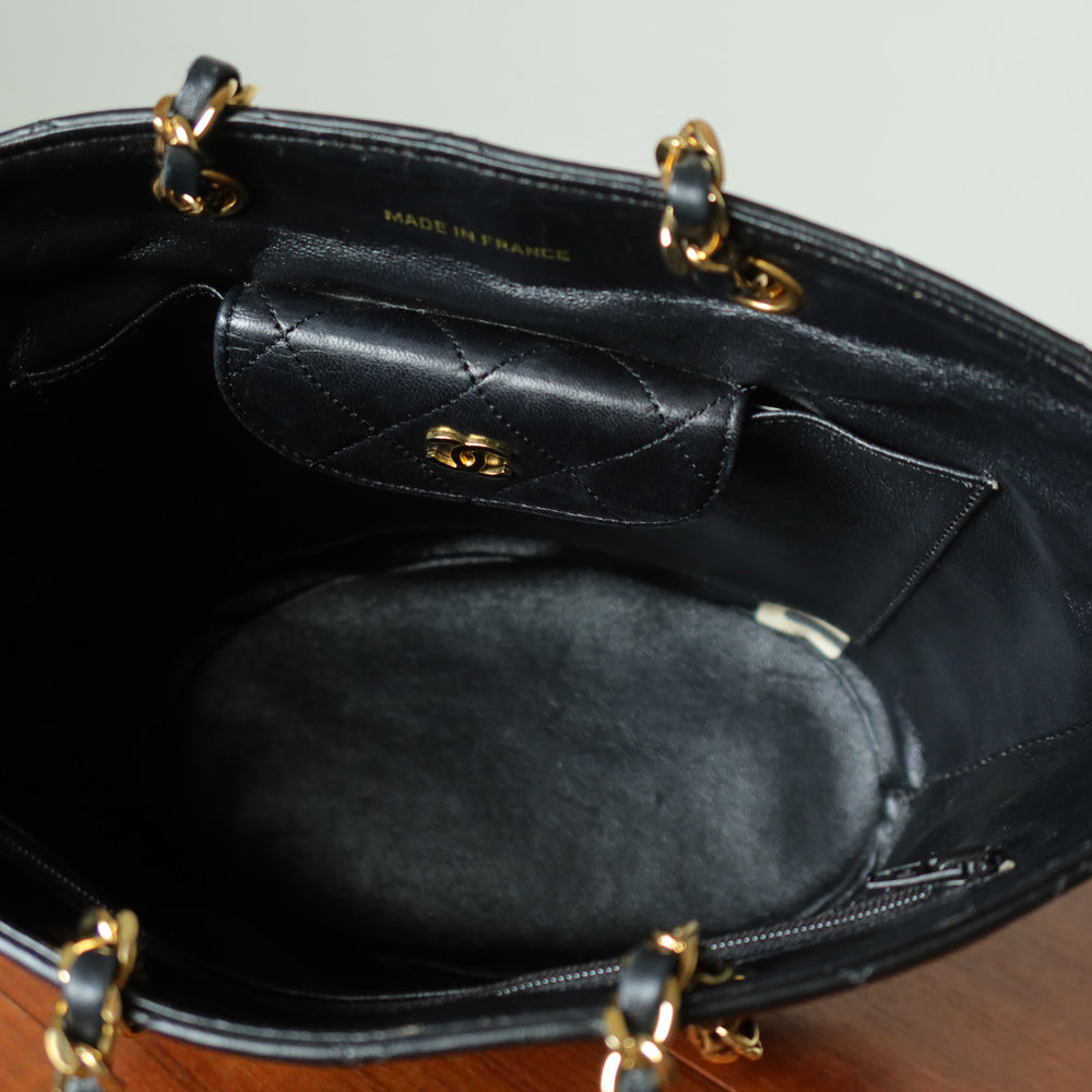 Vintage Chanel Black Lambskin Matelassé Quilted CC mark 2 way Basket Bag