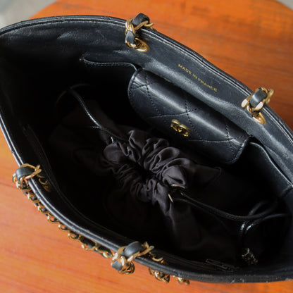 Vintage Chanel Black Lambskin Matelassé Quilted CC mark 2 way Basket Bag