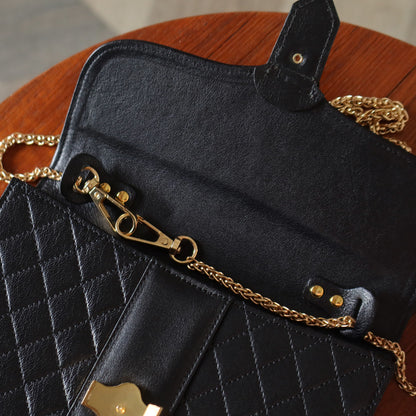 Yves Saint Laurent YSL Vintage Black Leather Quilted Gold Buckle Shoulder Flap bag