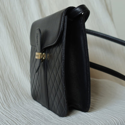 Yves Saint Laurent YSL Vintage Black Leather Quilted Gold Buckle Shoulder Flap bag