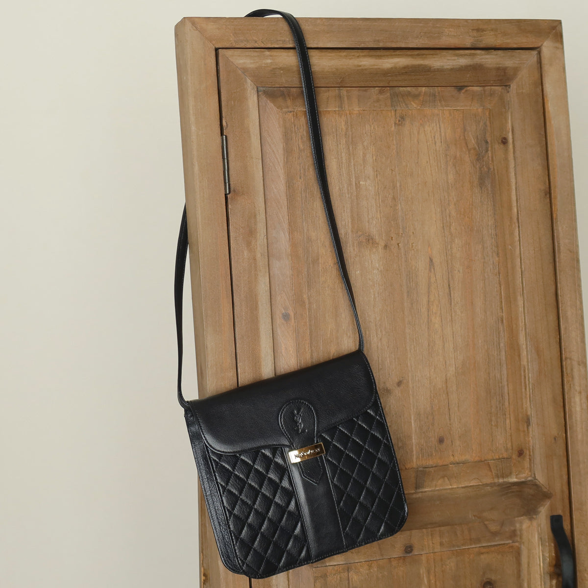 Yves Saint Laurent YSL Vintage Black Leather Quilted Gold Buckle Shoulder Flap bag