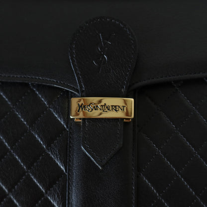 Yves Saint Laurent YSL Vintage Black Leather Quilted Gold Buckle Shoulder Flap bag