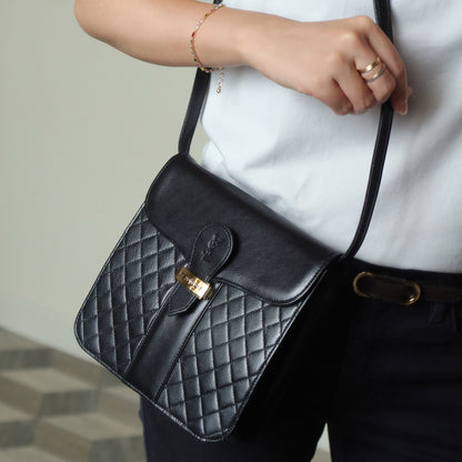 Yves Saint Laurent YSL Vintage Black Leather Quilted Gold Buckle Shoulder Flap bag