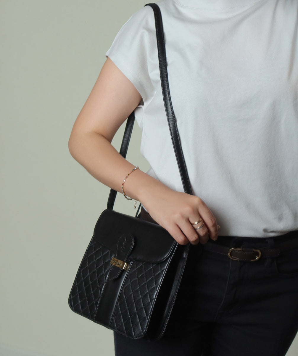 Yves Saint Laurent YSL Vintage Black Leather Quilted Gold Buckle Shoulder Flap bag