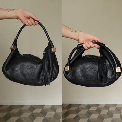 Chanel Vintage Black Calfskin CC Dice Fringe Charm 2way Hobo Bag S2
