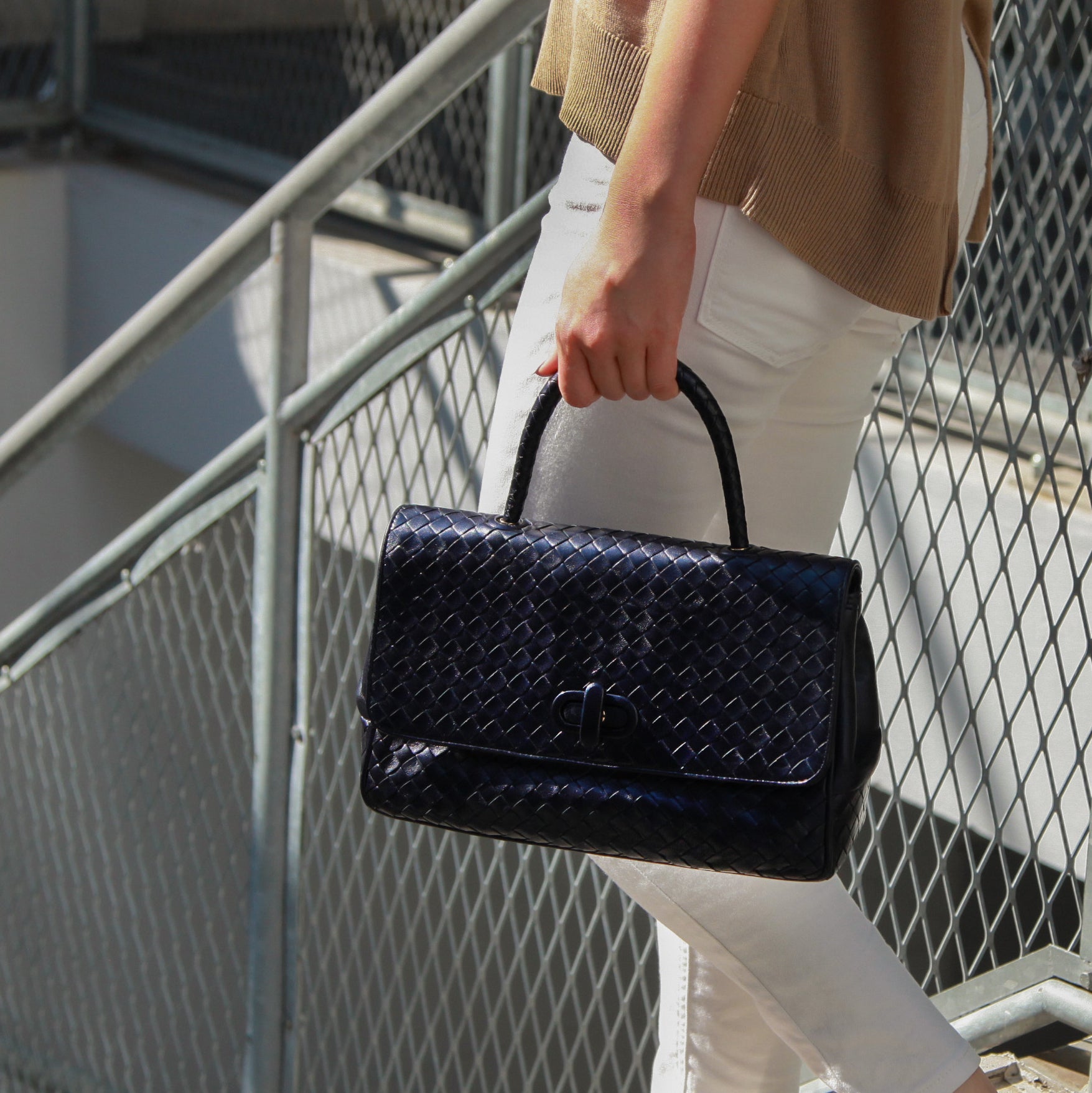 Bottega Veneta Vintage Intrecciato Weave Turnlock Flap Bag