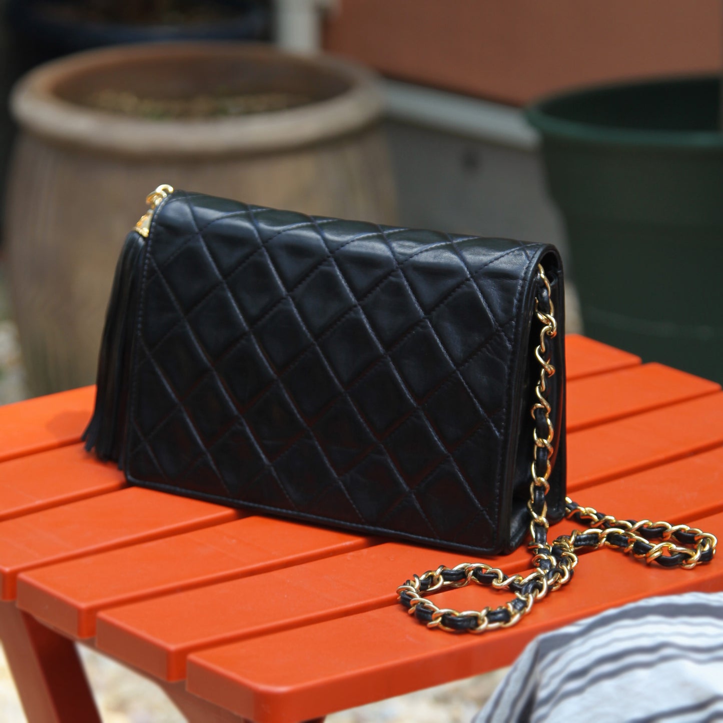 Chanel Vintage Diamond Quilted Lambskin Tassel Flap Bag