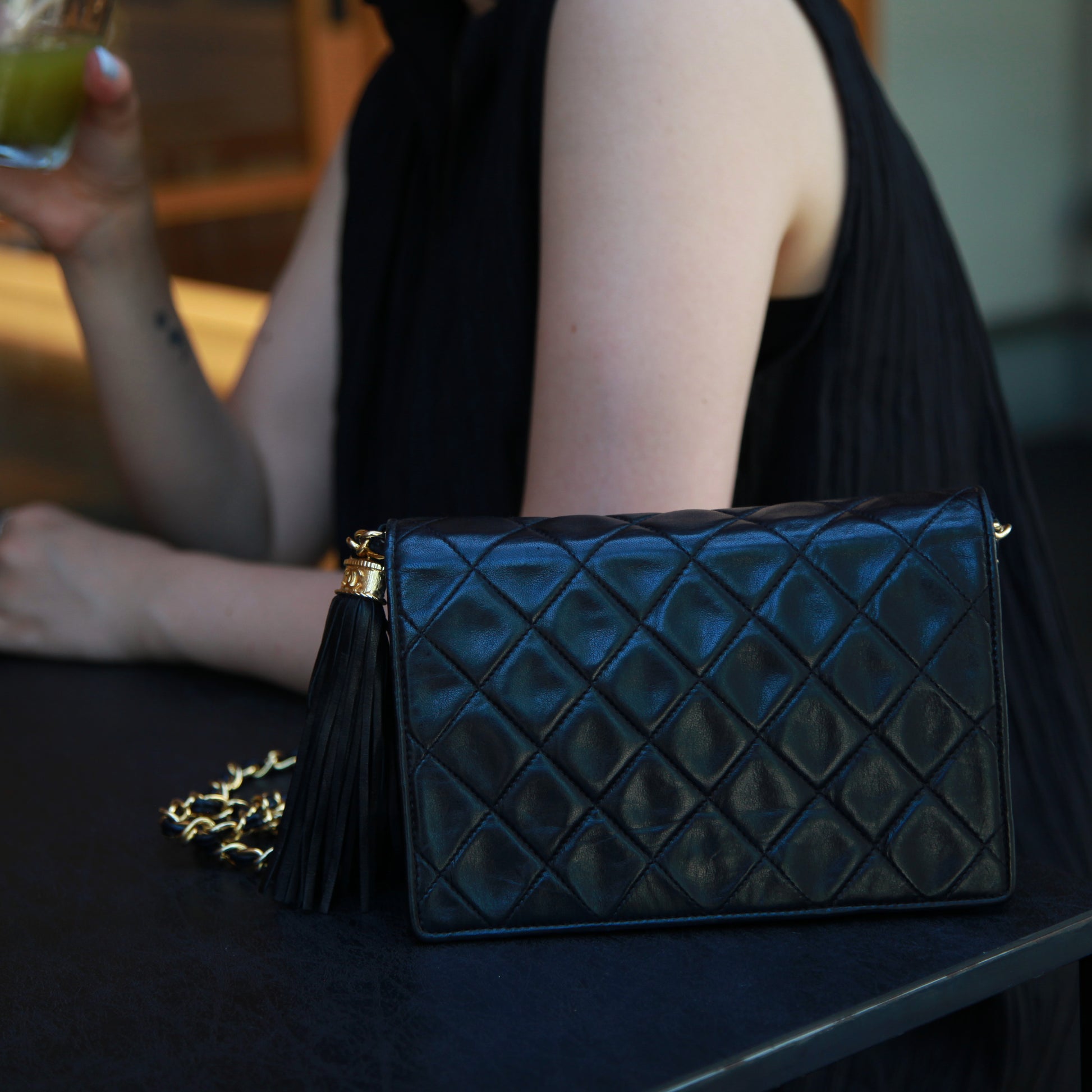 Chanel Vintage Diamond Quilted Lambskin Tassel Flap Bag