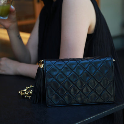 Chanel Vintage Diamond Quilted Lambskin Tassel Flap Bag